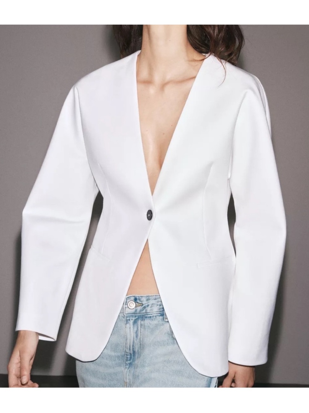 ZARA OYSTER WHITE FITTED BLAZER | SIZE: XS